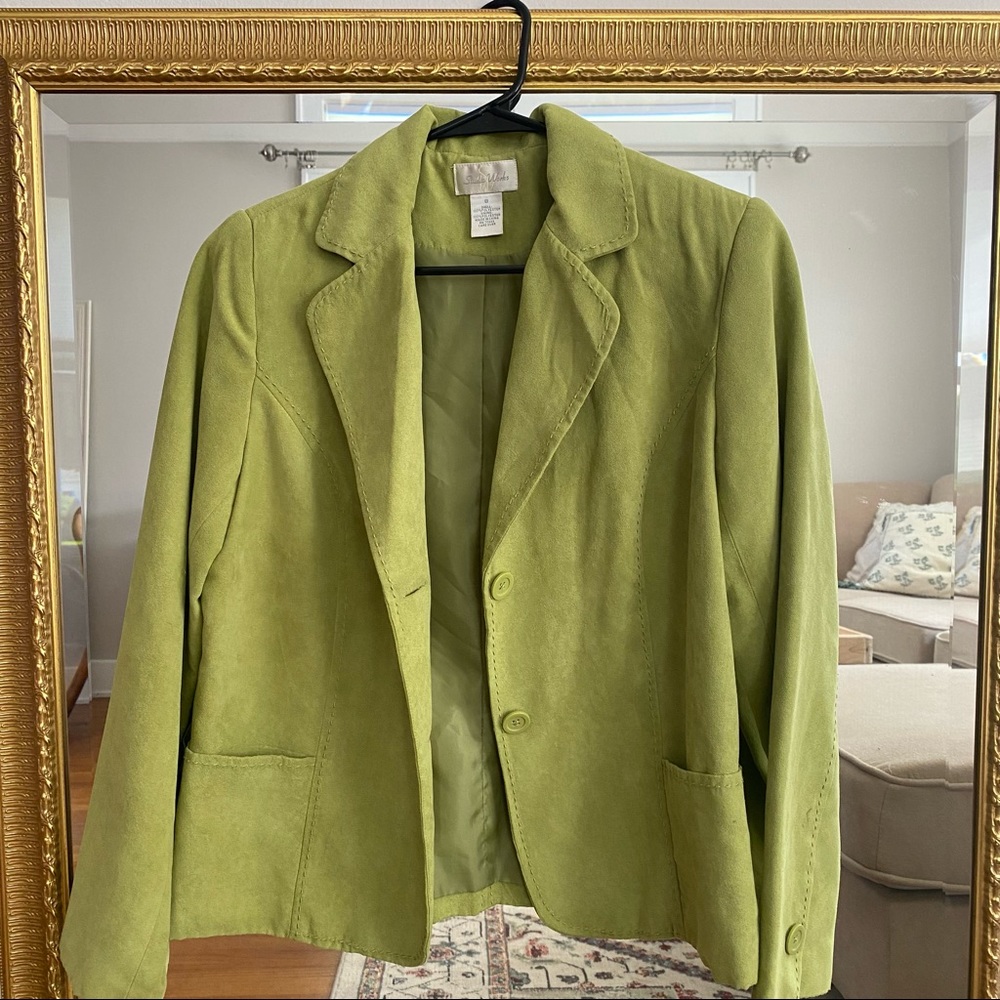 FAUX SUEDE VINTAGE GREEN BLAZER SUIT JACKET